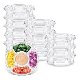12 Pcs Round Appetizer Serving Trays With Lids 5 Compartment Container Fruit Vegetable Divided Storage Organizer  (only pick up)