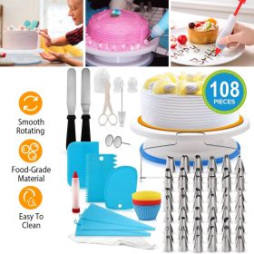 11in Rotating Cake Turntable 108Pcs Cake Decorating Supplies Kit Revolving Cake Table Stand Base Baking Tools