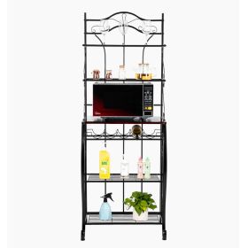 5-Tier Metal Kitchen Bakers Rack ;  Microwave Storage Rack Oven Stand with Wine Storage Organizer Workstation Black (25" x 16" x 68")