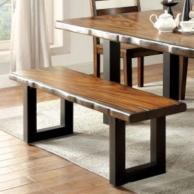 Tobacco Oak Finish Solid wood Industrial Style Kitchen 1pc Bench Dining Room Furniture U-shaped Legs Two-Tone Design
