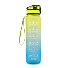 1L Tritan Water Bottle With Time Marker Bounce Cover Motivational Water Bottle Cycling Leakproof Cup For Sports Fitness Bottles (Option: Yellow  blue gradient-1L)