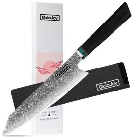 Qulajoy Classic 9 Inch Japanese Gyuto Chef Knife - Handcrafted VG-10 Steel Core Forged Mirror Blade - Octagonal Ebony Wood Handle With Sheath (Option: Kiritsuke)
