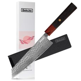 Qulajoy 8 Inch Chef Knife - Japanese Damascus VG-10 Super Steel Hammered Kitchen Knife - African Rosewood Octagonal Handle With Sheath (Option: Kiritsuke)