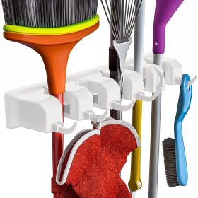 Mop And Broom Holder Garden Tool Organizer (Color: White)