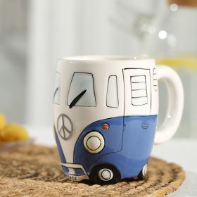 Creative Ceramic Bus Cup Interesting Milk Coffee Mug (Color: Blue, Capacity: 301-400ml)