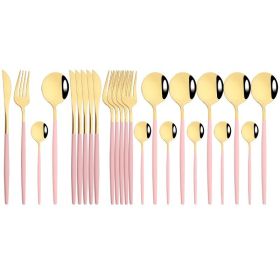 Commercial & Household 24Pcs Dinnerware Set Stainless Steel Flatware Tableware (Color: Pink Gold, Type: Flatware Set)