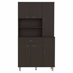 Venice 90 Pantry Cabinet; Multiple Cabinets; One Drawer; Two Open Shelves (Color: Black)