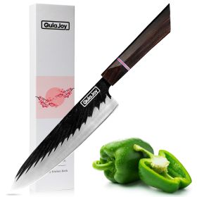 Qulajoy 8 Inch Japanese Chef Knife, Professional Hand Forged High Carbon Steel Kitchen Chef Knife,Cooking Knife With Ebony Handle (Option: Chef)